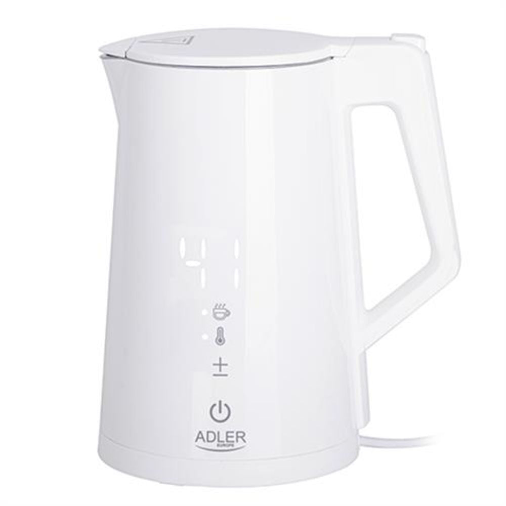 Adler AD 1345 Wasserkocher in Weiß, 1,7 Liter, 2200 Watt, aus Edelstahl mit Temperatureinstellung