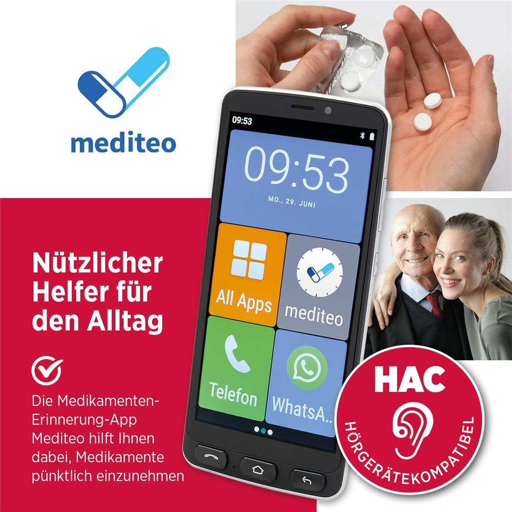 Olympia NEO+ schwarz Seniorenhandy Smartphone großem Display Notruftaste Whatsapp Android 15 4G LTE