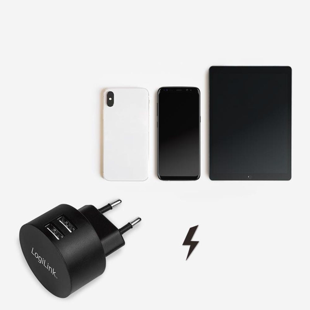 LogiLink Dual USB Schnelllade Steckdosenadapter 2x USB A Schwarz