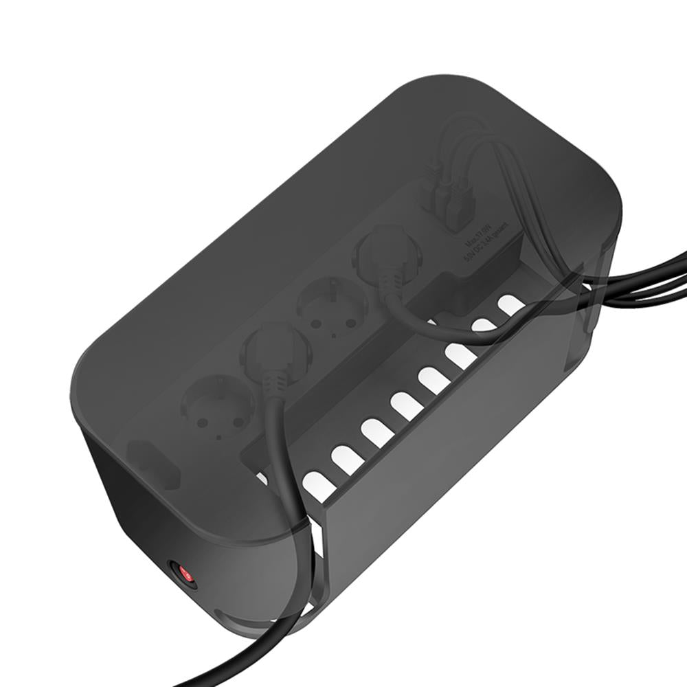 LogiLink Kabelbox mit 5 fach Steckdosenleiste und 3 USB Schwarz