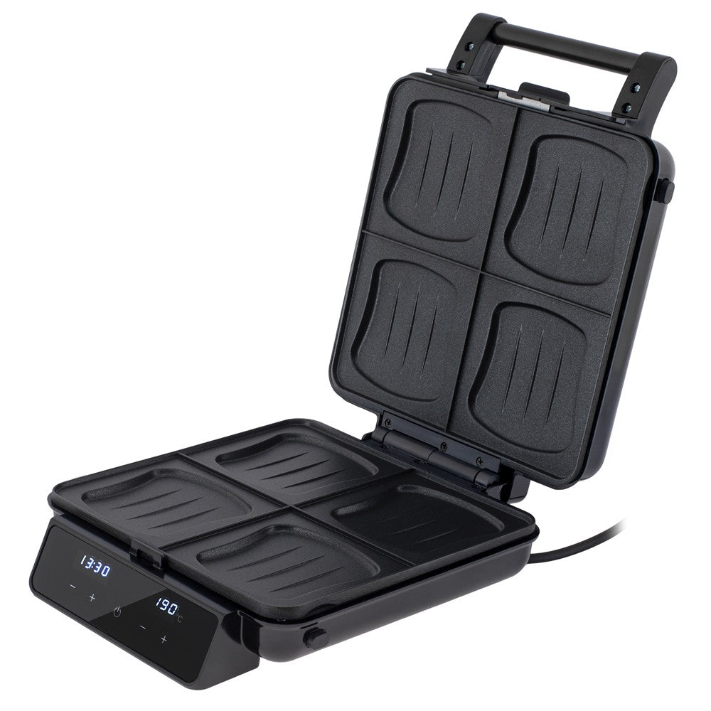 Adler AD 3096 4-in-1 Sandwichmaker, Sandwichtoaster mit Wechselplatten, Waffeleisen, Kontaktgrill, LED-Touchdisplay, Timer, Temperaturregelung, Antihaftbeschichtung, Schwarz/Silber