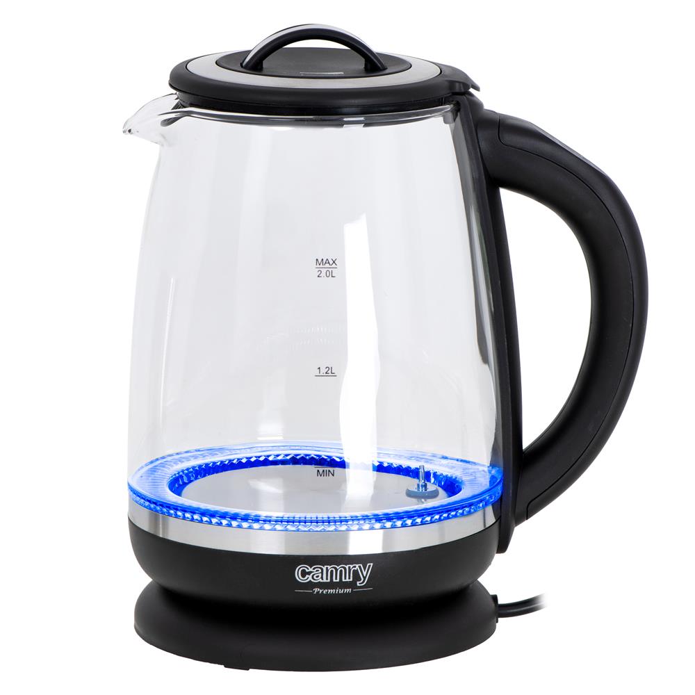Camry CR 1290 Wasserkocher Glas 2 L beleuchtet 2200W Temperaturregler Teesieb