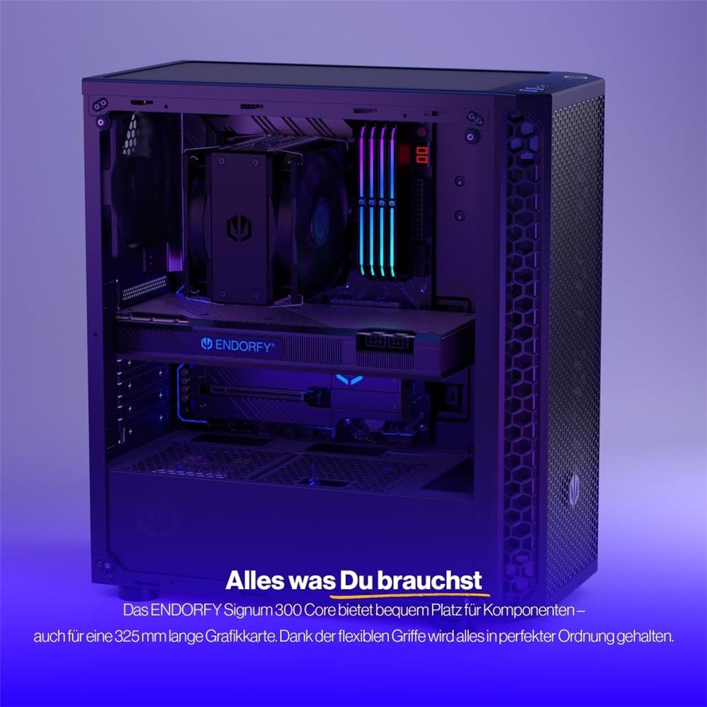 ENDORFY Signum 300 Core, ATX PC-Gehäuse, inkl. 2x 120mm PWM-Lüfter, Mesh-Frontplatte, Seitenteil aus gehärtetem Glas | EY2A004