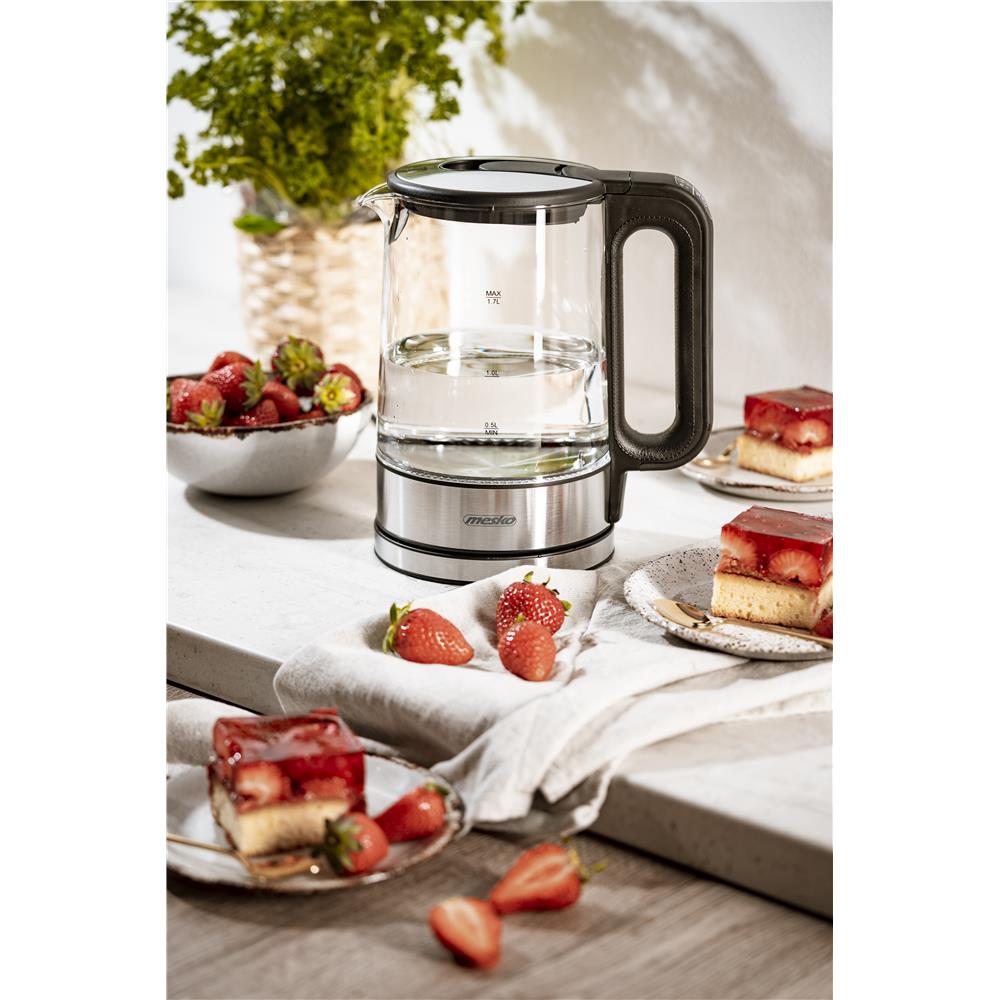 Mesko MS 1301B Glas Wasserkocher 1,7 L mit Temperaturwahl LED Schwarz