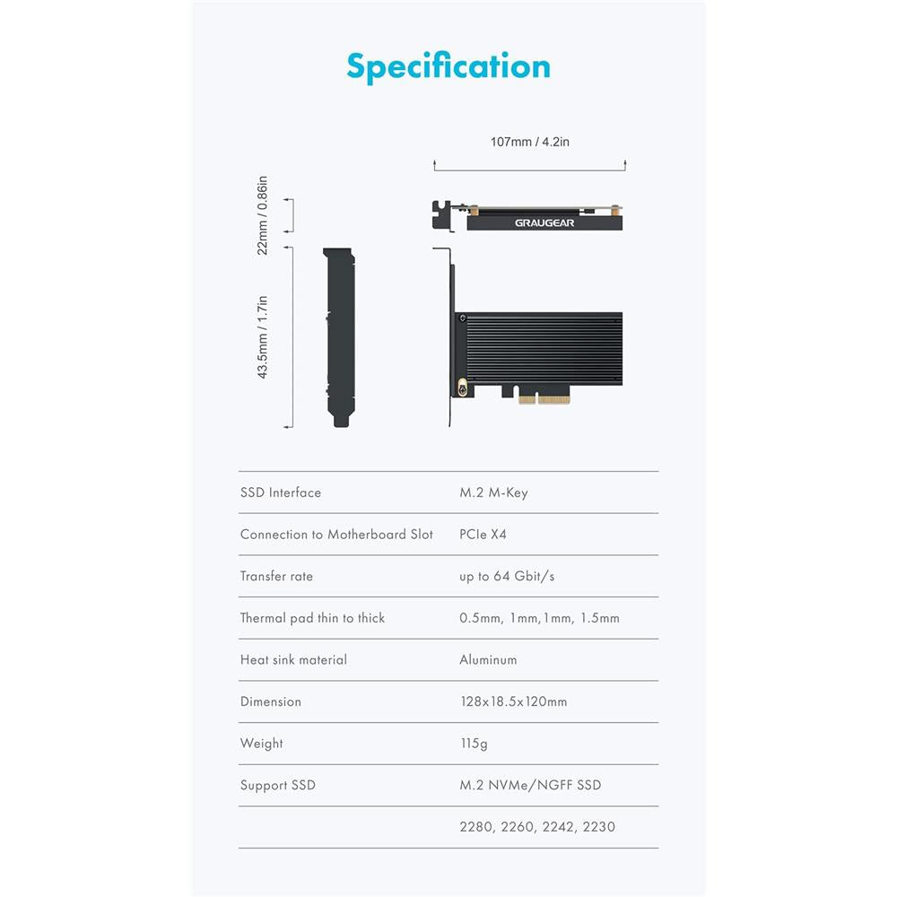 GRAUGEAR M.2 NVMe PCIe 4.0 Adapterkarte mit Kühlkörper
