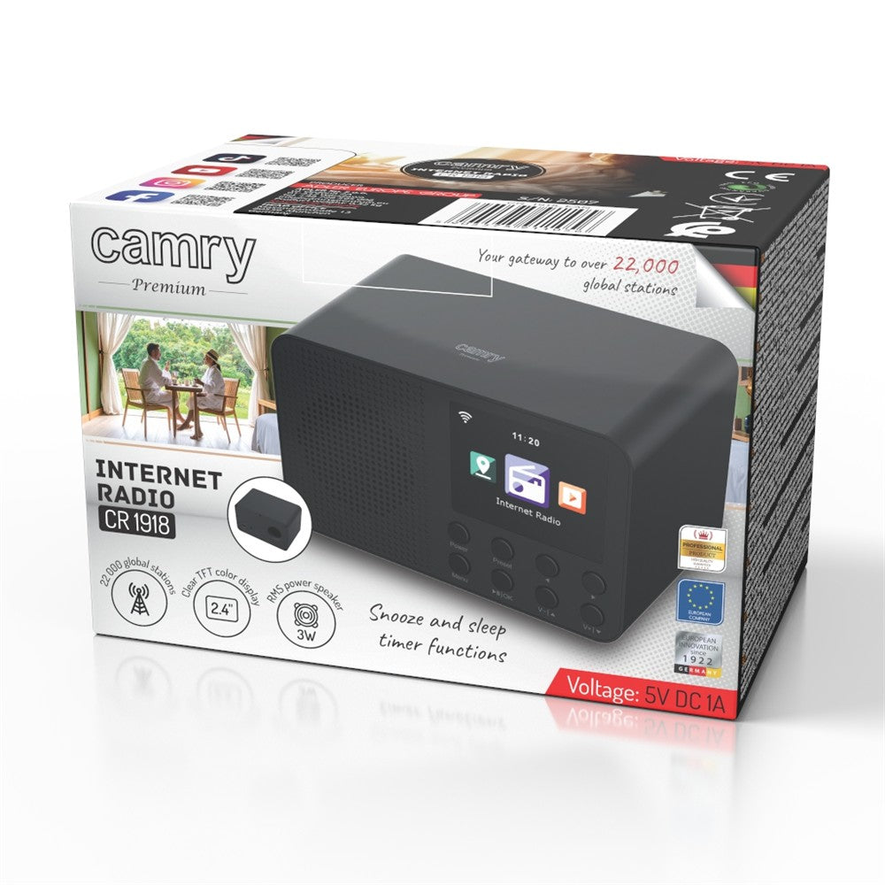 Camry CR 1918 Internet Radio WiFi – Internetradio mit Bluetooth, WLAN, Farbdisplay und Radiowecker für Küche, Schlafzimmer und Büro