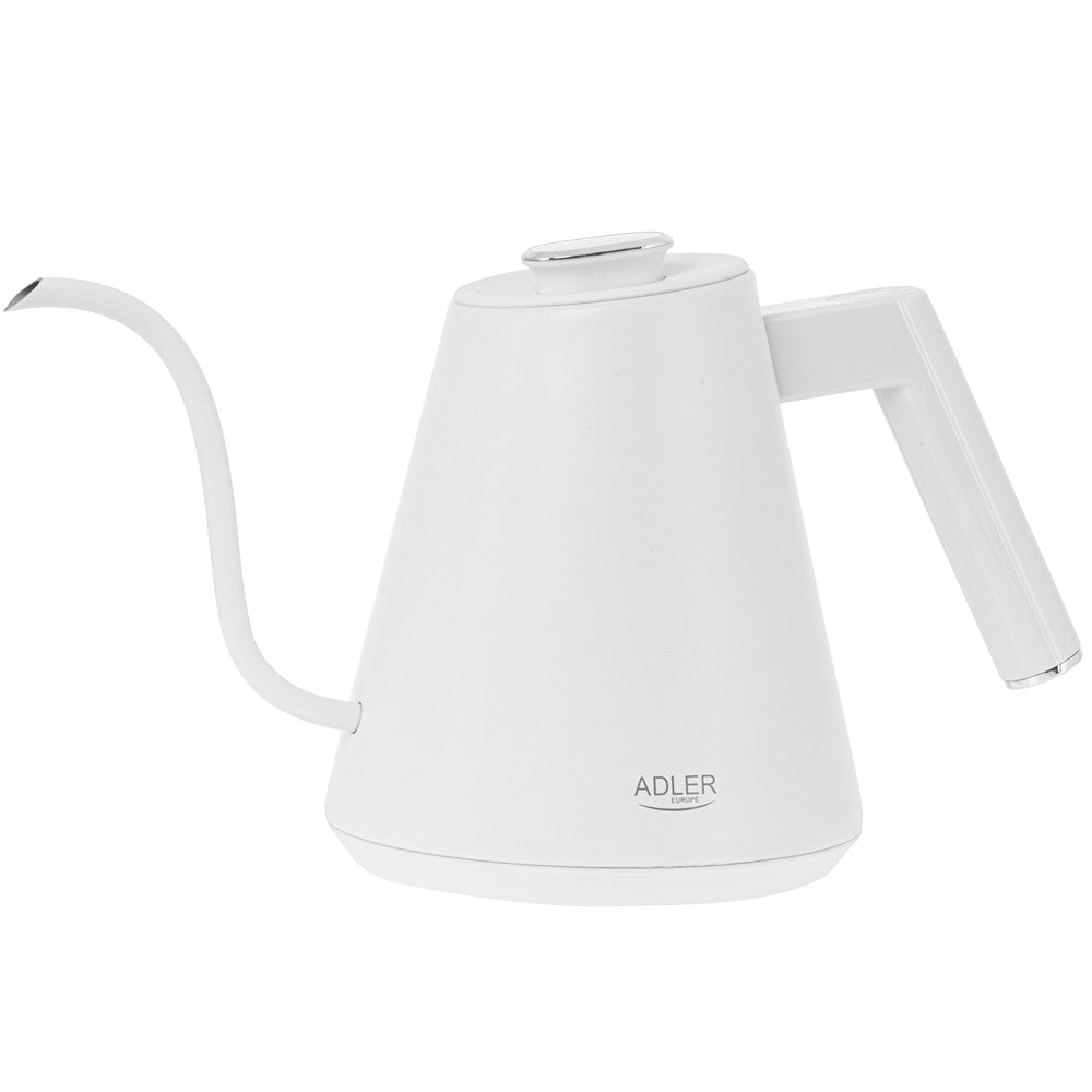 Adler AD 1349 Schwanenhals-Wasserkocher 1 L, elektrischer Schwanenhalskessel mit LED-Display, Temperaturregelung 40-100 °C, Warmhaltefunktion, 360° Basis, Weiß/Silber