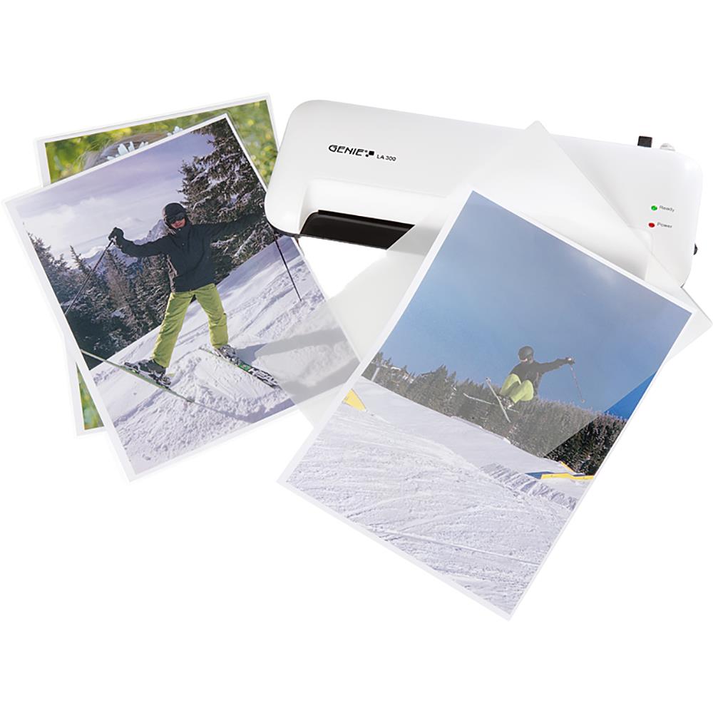 GENIE Laminiergerät LA 300 A4 + 5 DIN A4 Laminierfolien, weiß
