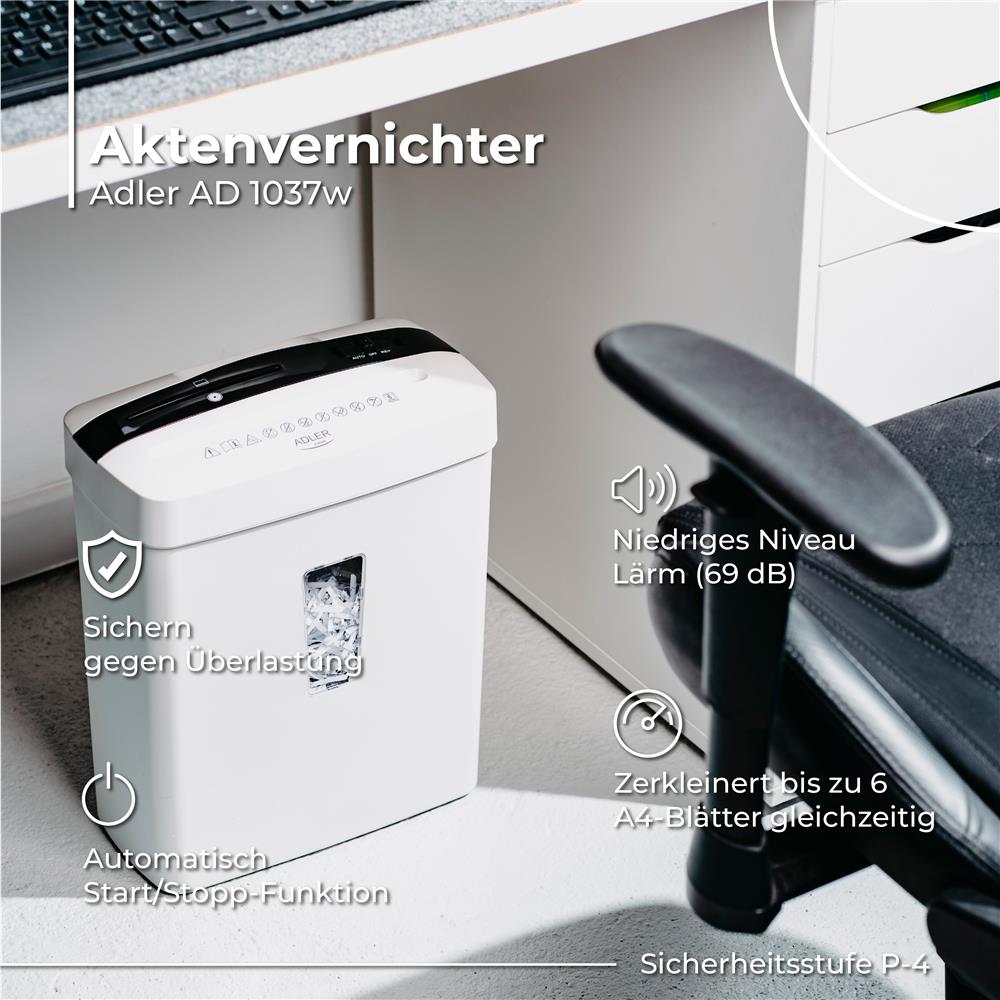 Adler Aktenvernichter AD 1037 A4 P-4 CD DVD Kreditkarten Büro Schredder Weiß