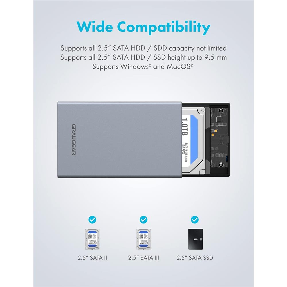 GRAUGEAR USB Type C Gehäuse für 2,5 Zoll HDD SSD Aluminium