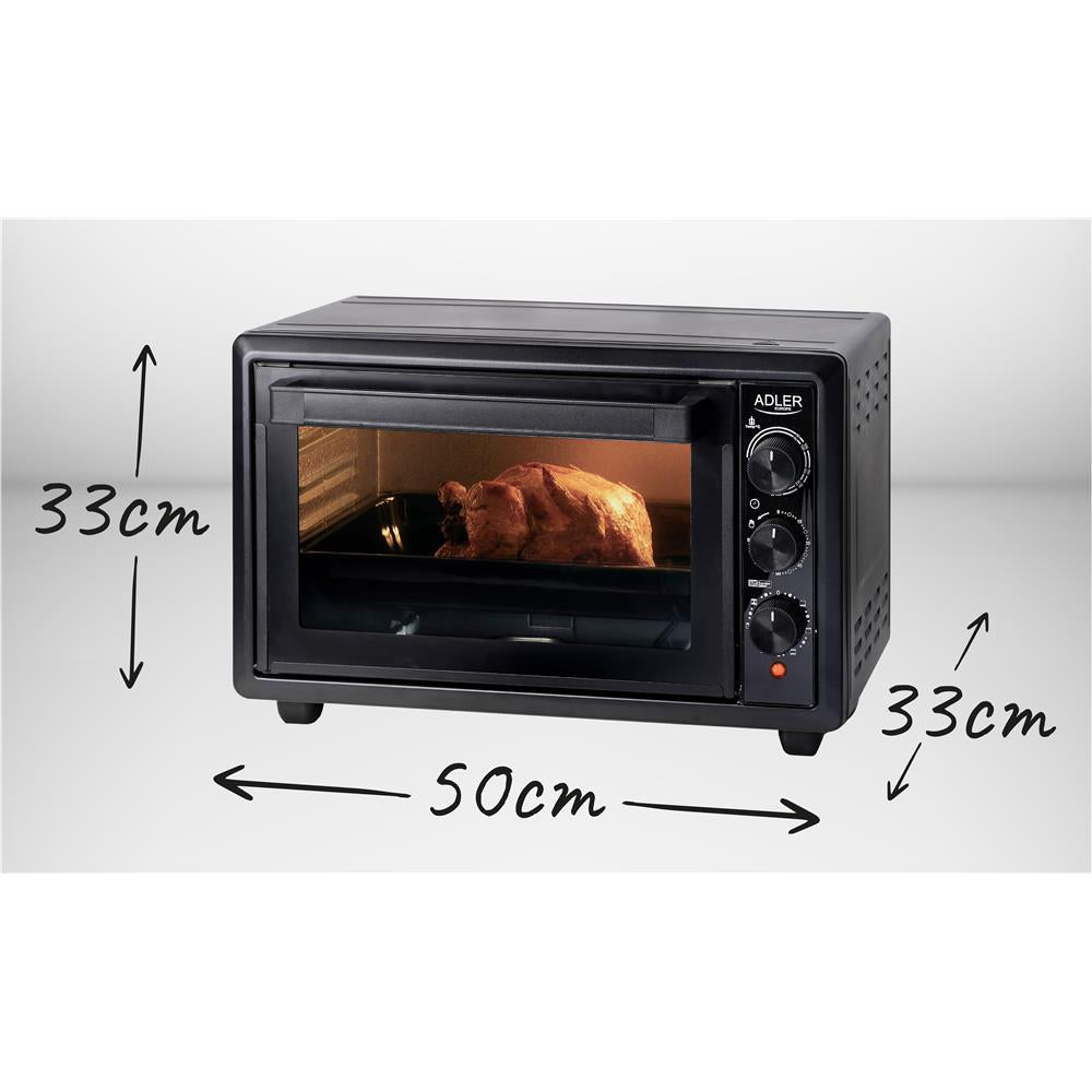 Adler AD 6023 Mini Backofen 26 L mit Umluft Timer und Backblech Schwarz