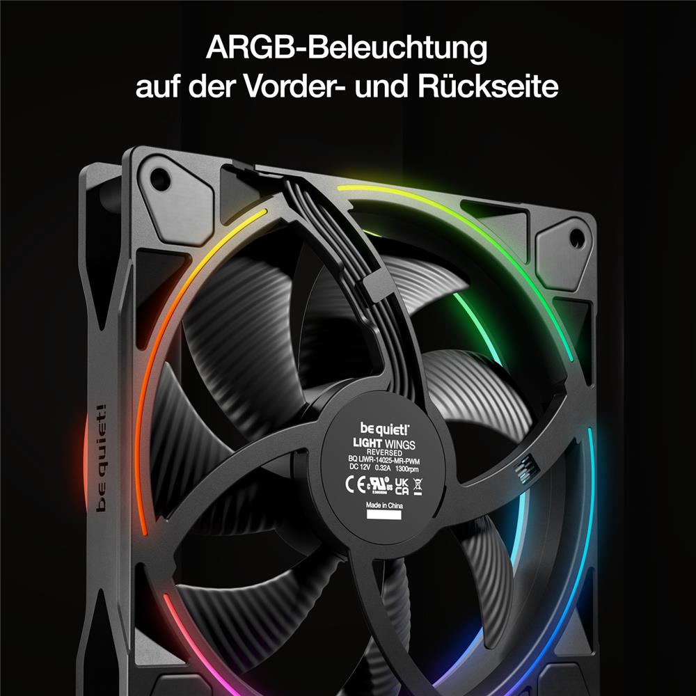 be quiet! Light Wings 140mm PWM Reverse Black ARGB Lüfter hoher Airflow