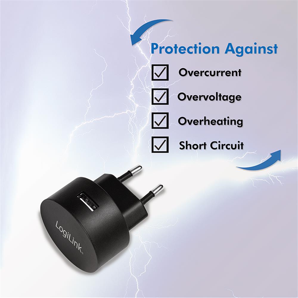 LogiLink USB Schnelllade Steckdosenadapter 1x USB A 10,5 W