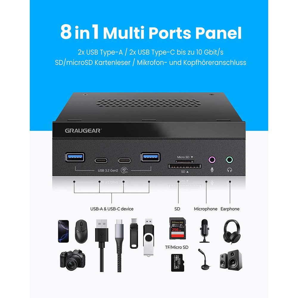 GRAUGEAR Multi Frontblende 5,25 Zoll mit USB Hub und Kartenleser