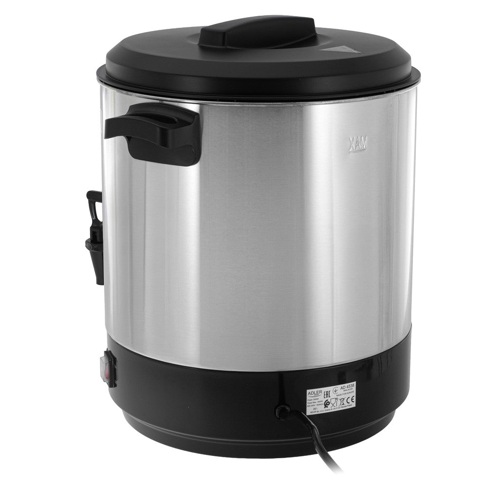 Adler AD 4538 Einkochautomat 28L, elektrischer Edelstahl Einkochtopf mit Zapfhahn, Warmhaltefunktion, 30-110 °C, Glühweinkocher, Getränkespender, Suppenwärmer, 3000W