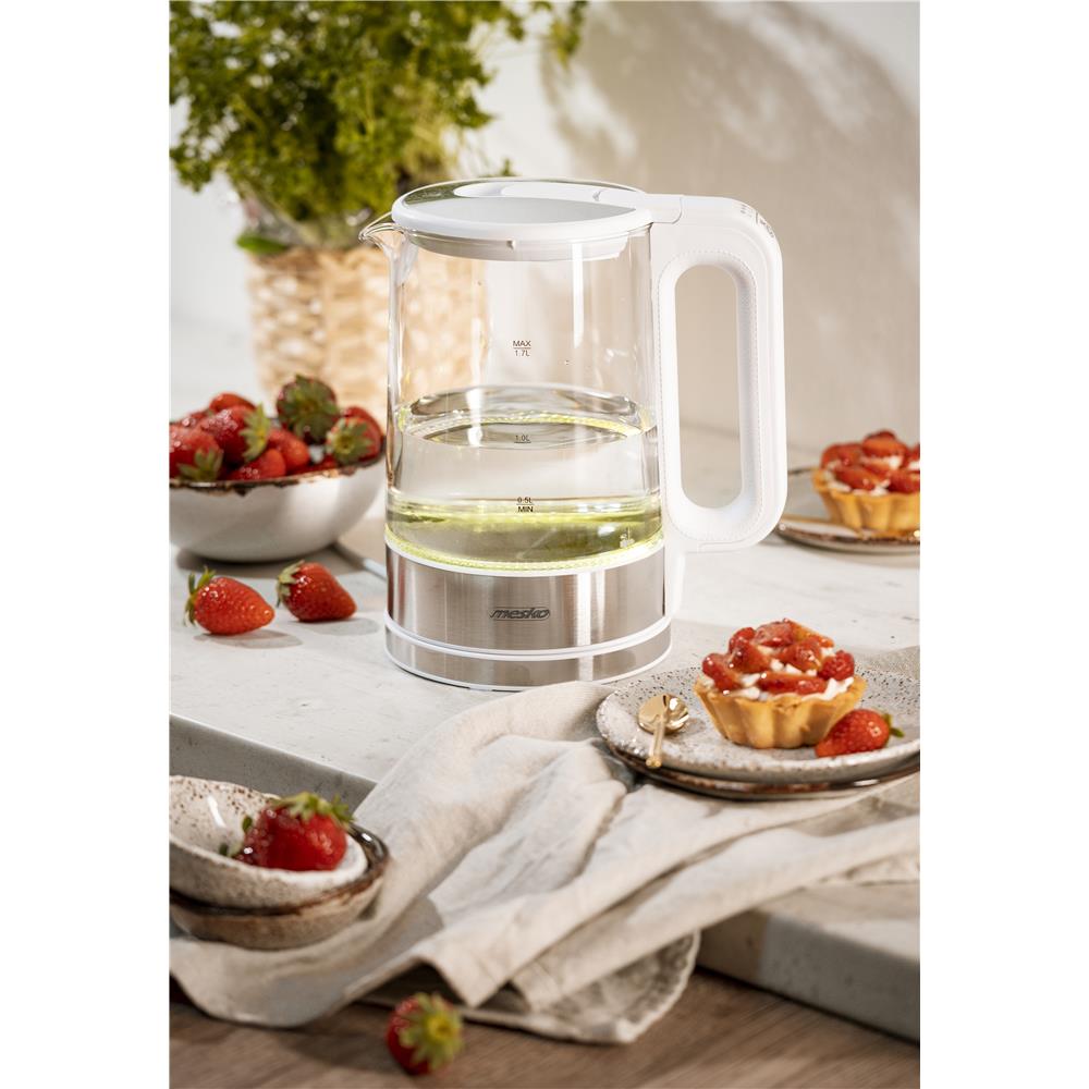 Mesko MS 1301W Glas Wasserkocher 1,7 L mit Temperaturwahl LED Weiß
