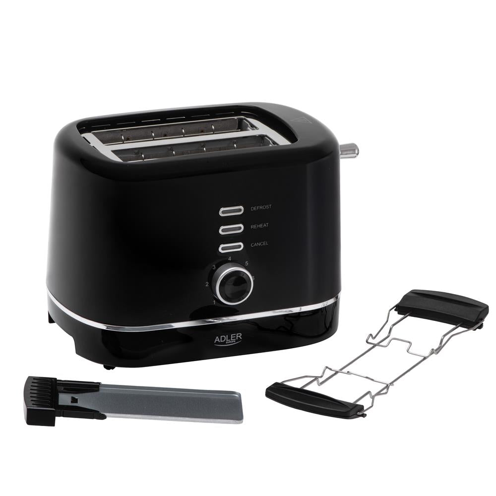 Adler AD 3224 Toaster Schwarz mit Brötchenaufsatz und 7 Stufen