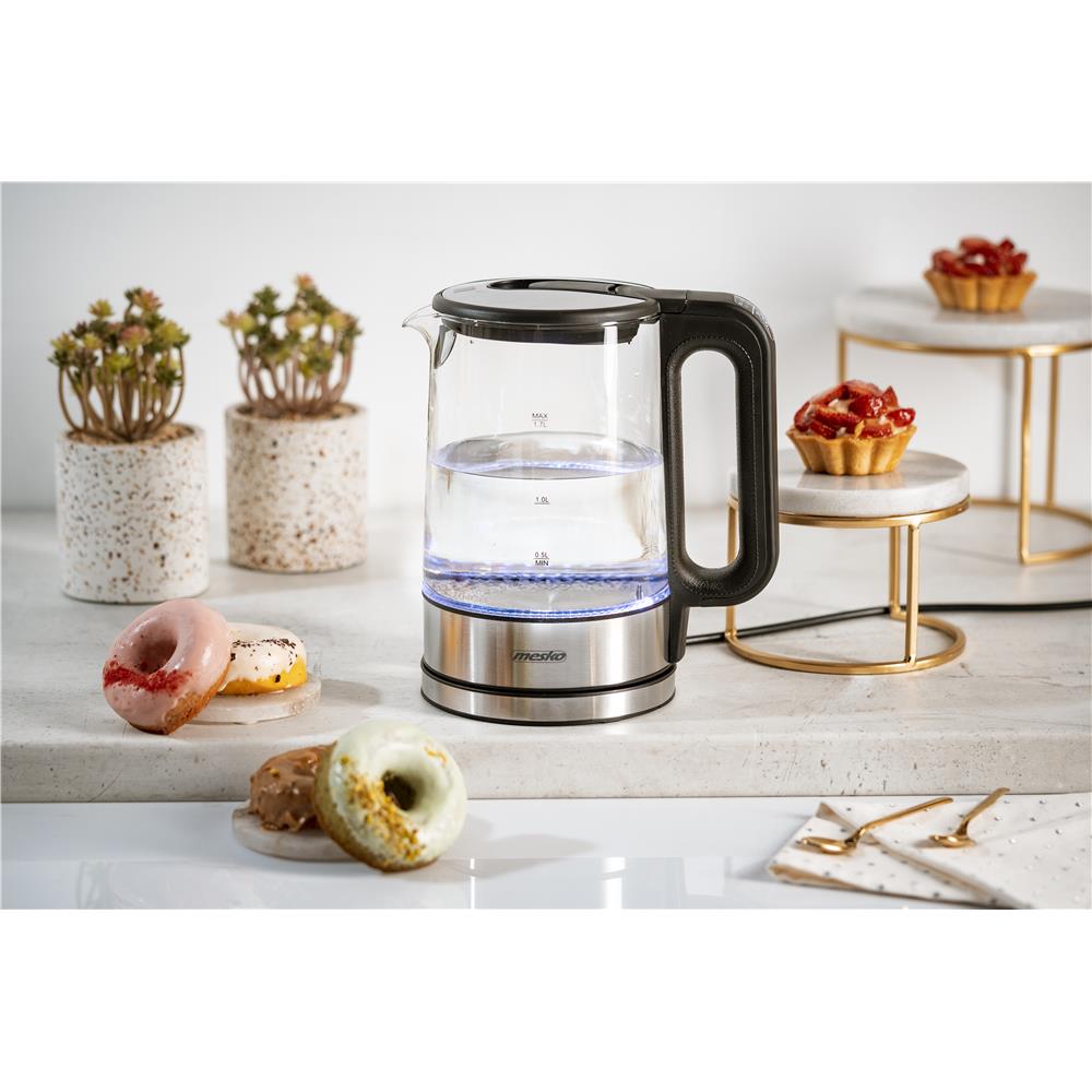 Mesko MS 1301B Glas Wasserkocher 1,7 L mit Temperaturwahl LED Schwarz