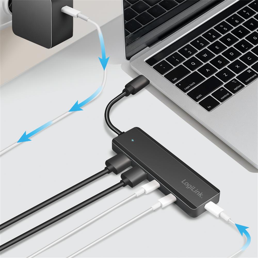 LogiLink Ultra-Slim USB-C-Hub, 4 Ports (2x USB-A, 2x USB-C), Schwarz