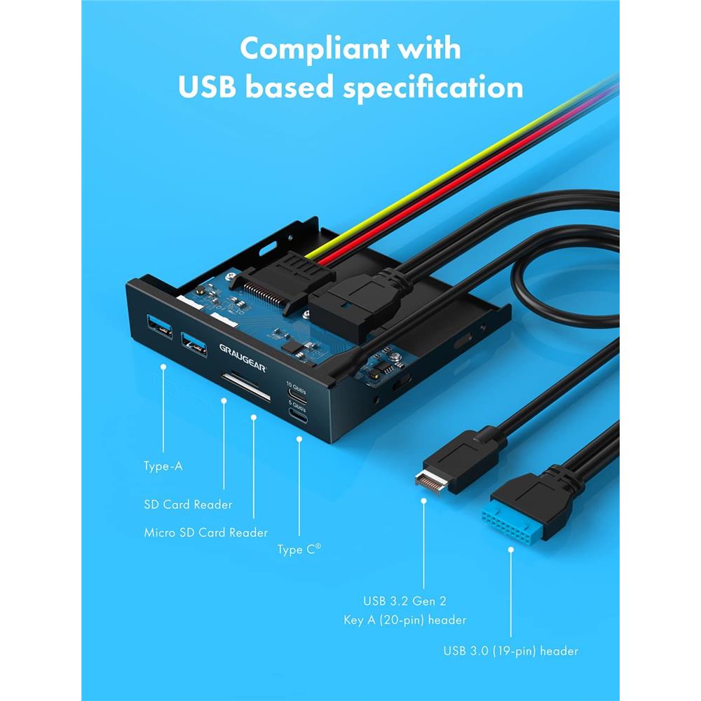GRAUGEAR Multi Frontblende mit USB Hub und Kartenleser 3,5 Zoll