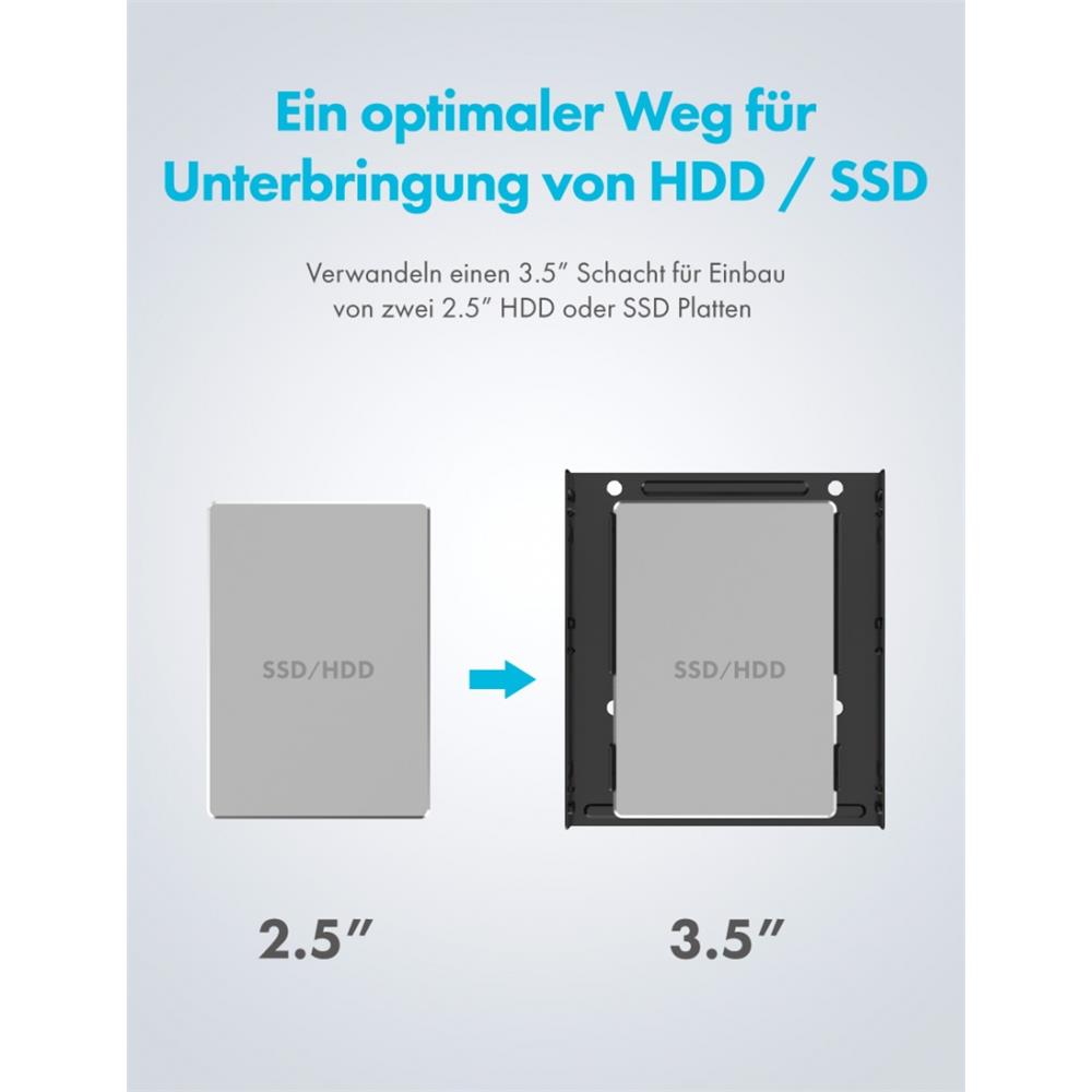 GRAUGEAR Konverter 2x 2,5 Zoll HDD SSD auf 3,5 Zoll Schacht