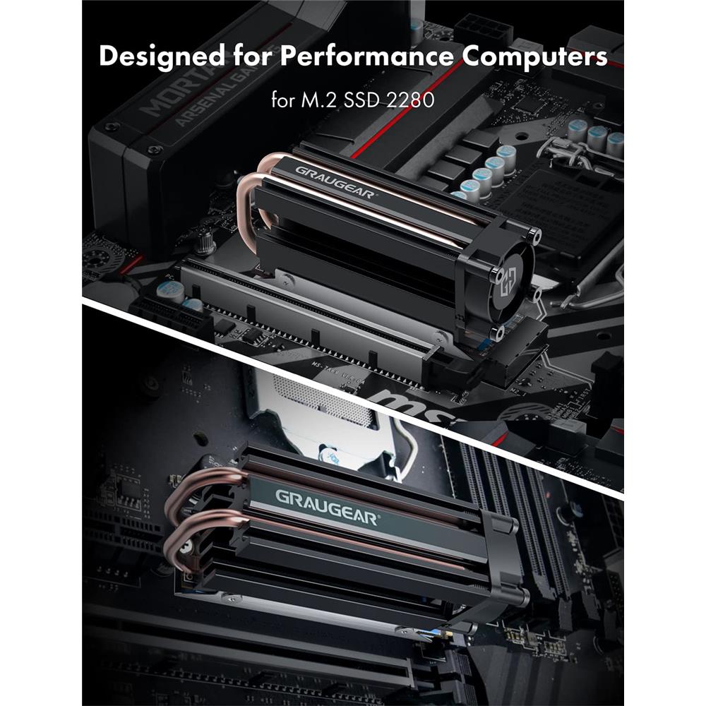 GRAUGEAR Heatpipe Kühler für M.2 NVMe 2280 SSD
