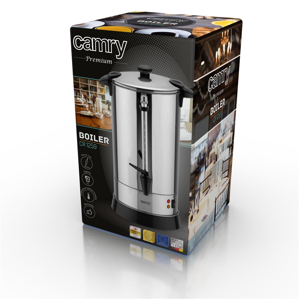 Camry CR 1259 Heißgetränkespender 20 Liter Edelstahl Heißwasserspender Zapfhahn silber
