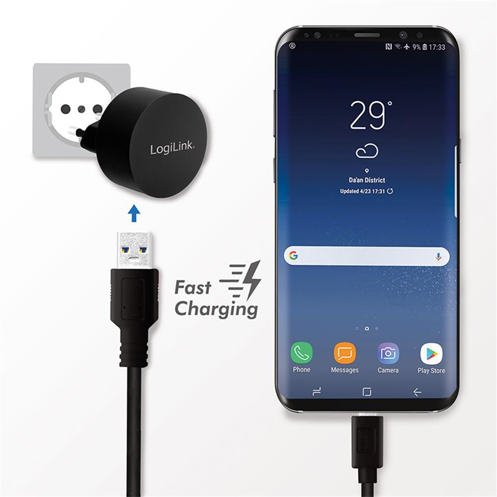 LogiLink USB Schnelllade Steckdosenadapter 1x USB A 10,5 W