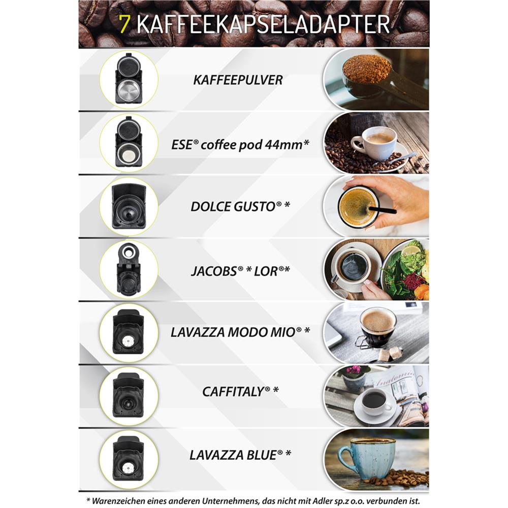 Camry CR 4414 Multi-Kapsel-Espressomaschine Weiß Kaffeemaschine Kapselmaschine