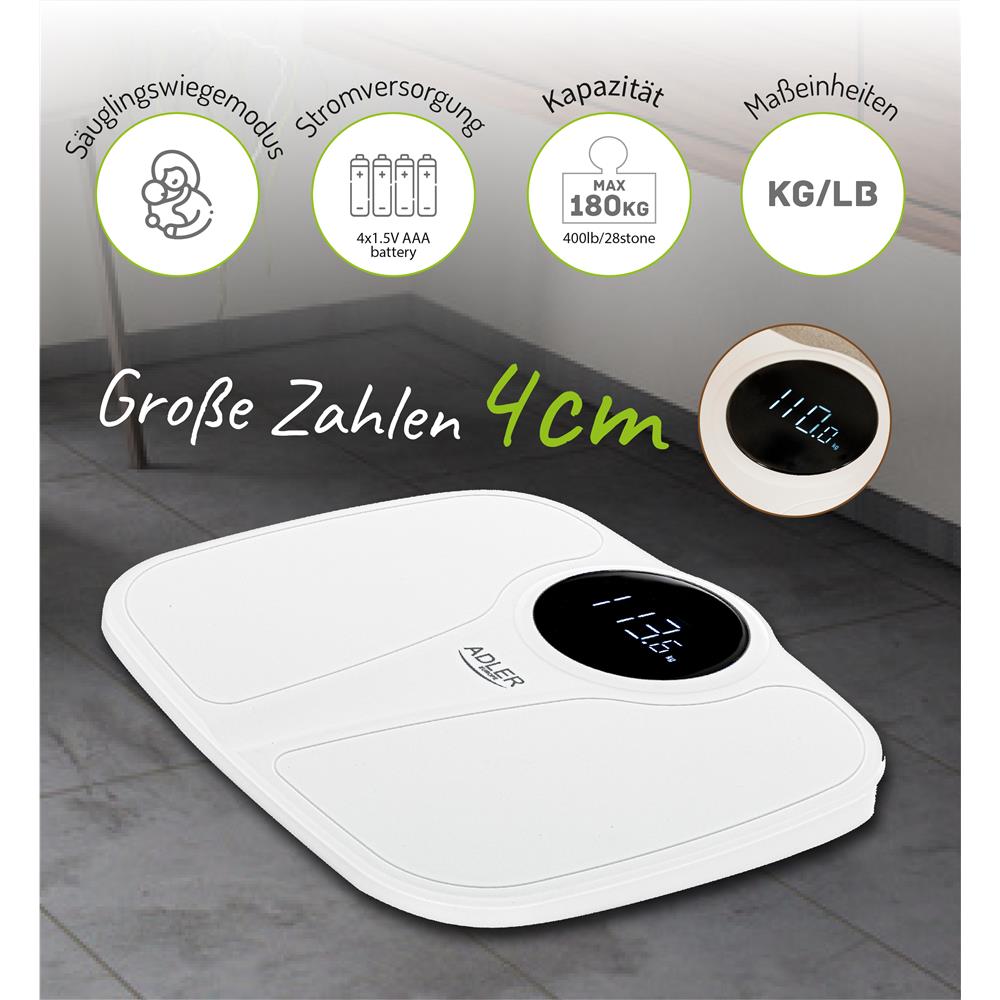 Camry CR 8171 Badezimmerwaage 180 kg – Weiß, LED-Display, Babywiegemodus