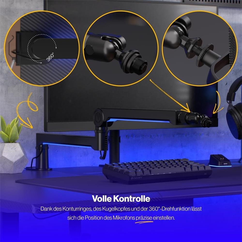 ENDORFY Broadcast Low Profile RGB Boom Arm Mikrofonarm mit RGB Beleuchtung