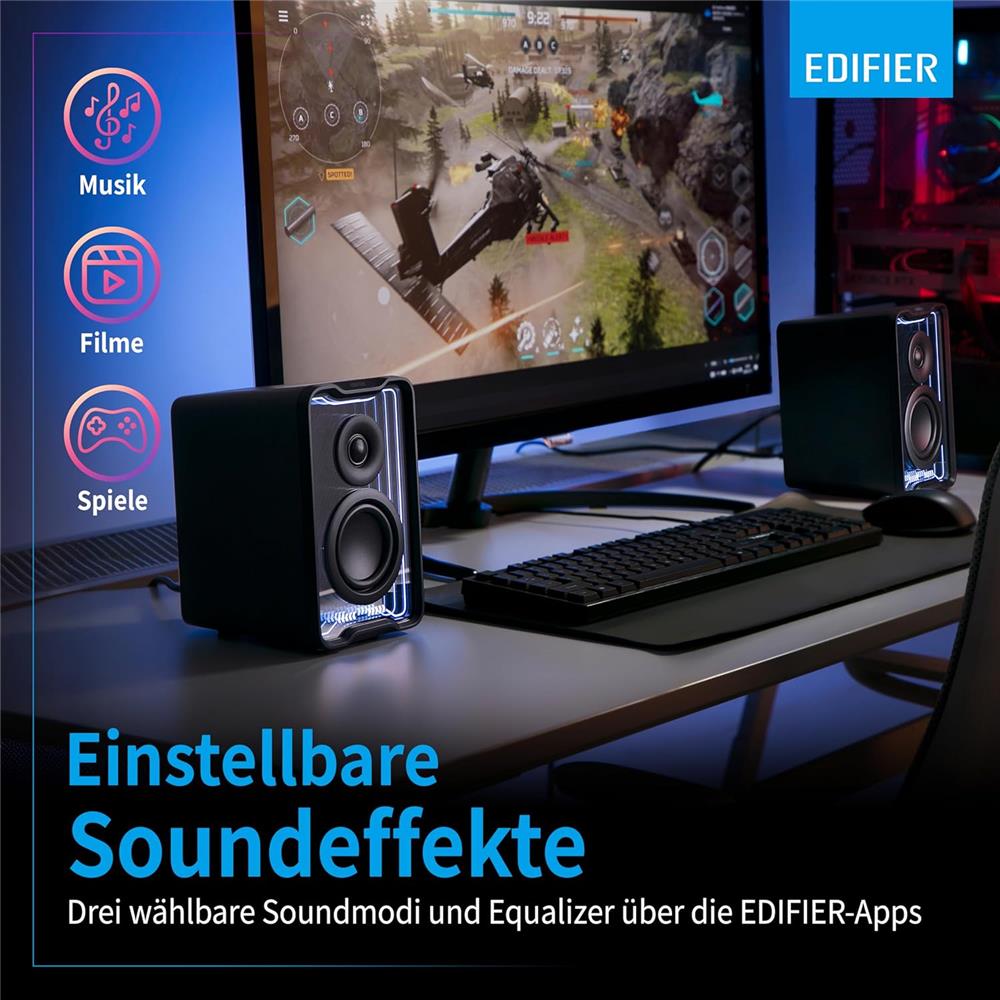 Edifier QR30 Schwarz – Aktiver 30W Desktop-Lautsprecher mit Bluetooth 5.4 & RGB