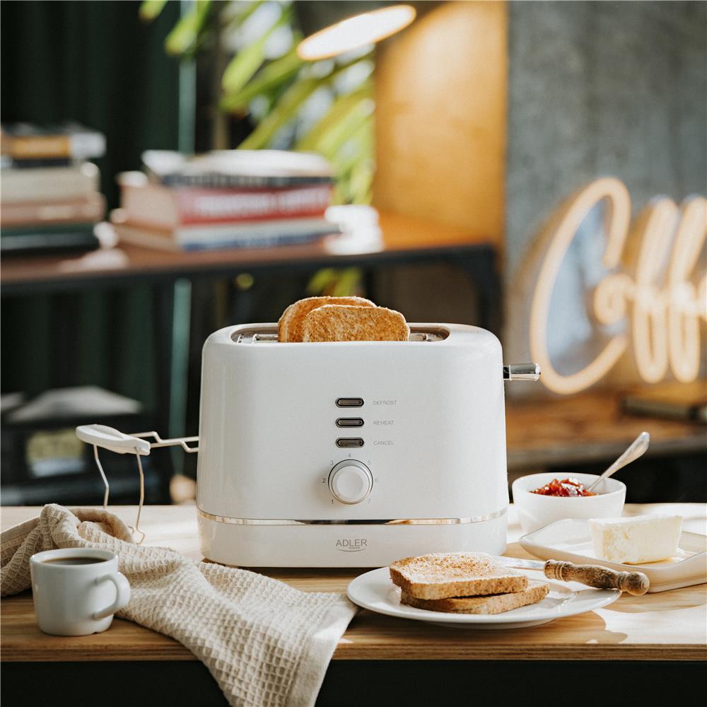 Adler AD 3224 Toaster Weiß Auftauen Brötchenaufsatz 7 Stufen Rutschfeste Füße Herausnehmbare Krümellade