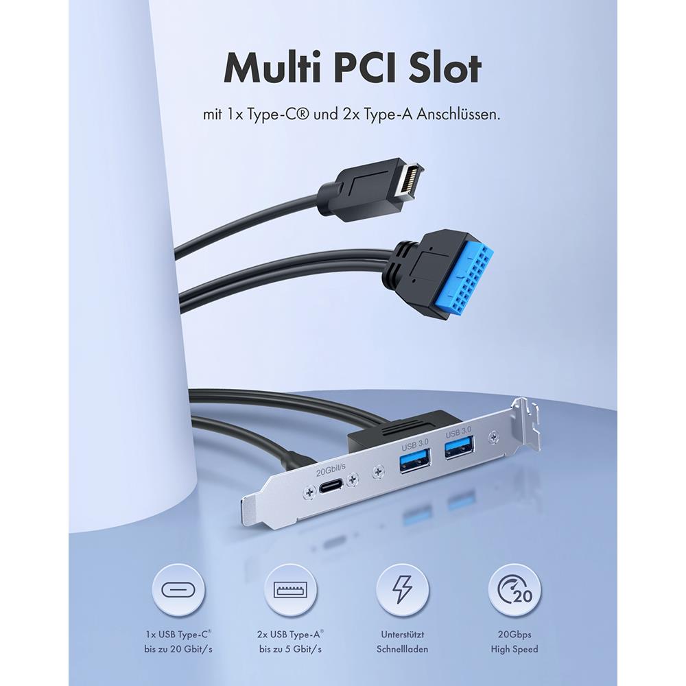 GRAUGEAR PCI Slot Blende mit 1x USB C und 2x USB A 20 Gbit