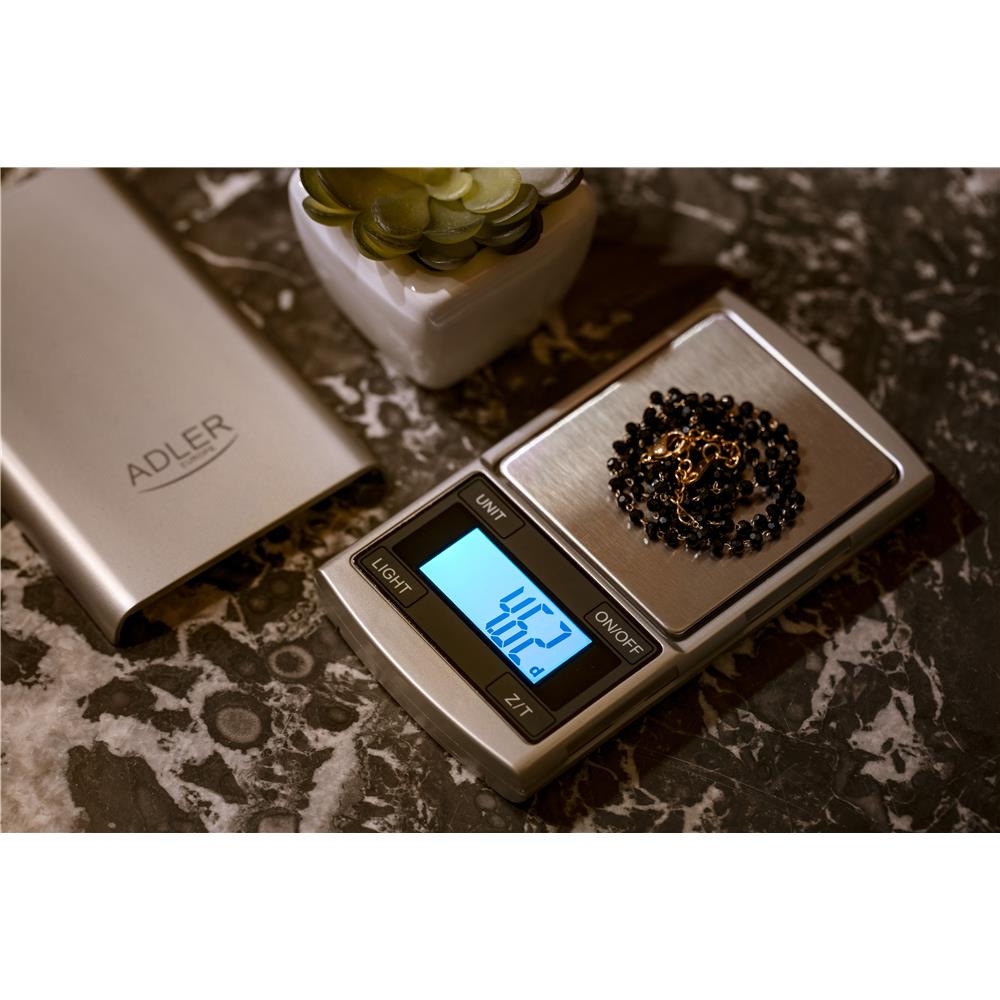 Adler AD 3168 Digitale Präzisionswaage Feinwaage mit beleuchtetem LCD Display Silber