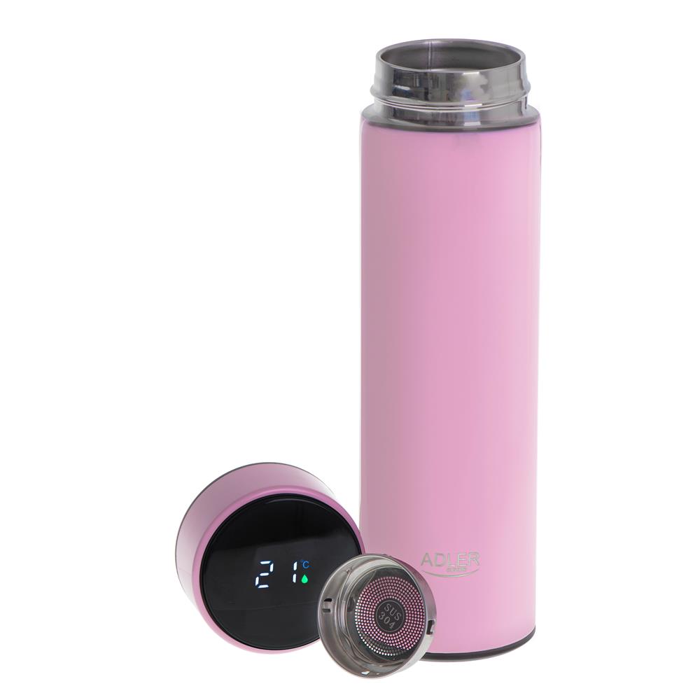 Adler Thermosflasche, 473ml, Rosa, Trinkflasche mit LED-Temperaturanzeige