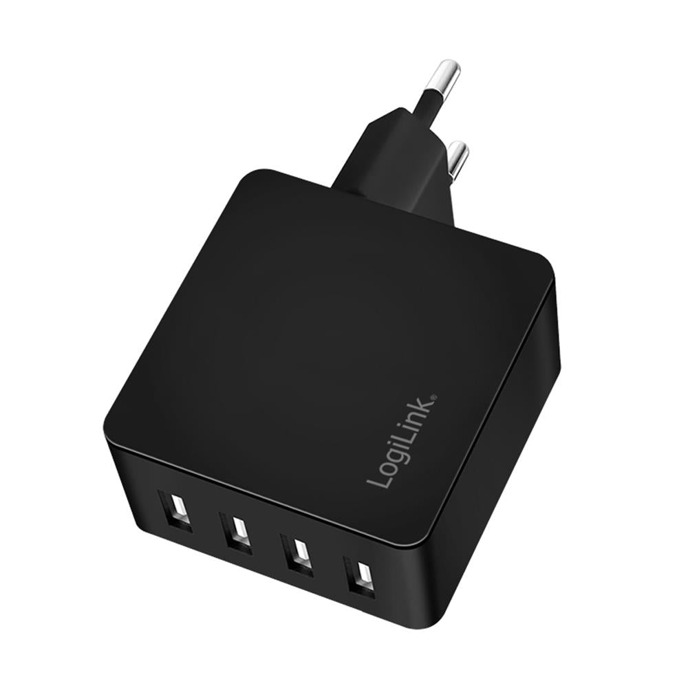 LogiLink 4-fach USB-Steckdosenadapter, 24 W, 4x USB-A, Schwarz