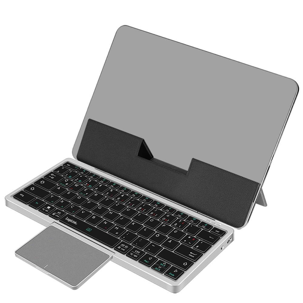 LogiLink Kabellose Multi-Device-Tastatur Bluetooth 5.1 mit Trackpad & Cover, Grau