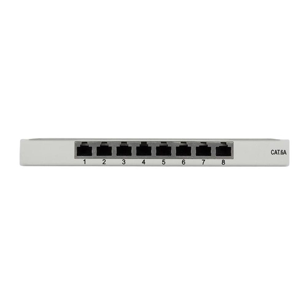 LogiLink Mini Patchpanel Cat.6A mit 8 Ports geschirmt, Desktop, 0,5 HE, lichtgrau