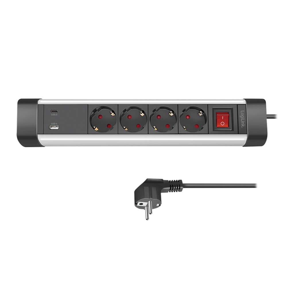 LogiLink Steckdosenleiste 4-fach mit USB-A & USB-C Schnellladefunktion, 1,5 m Kabel