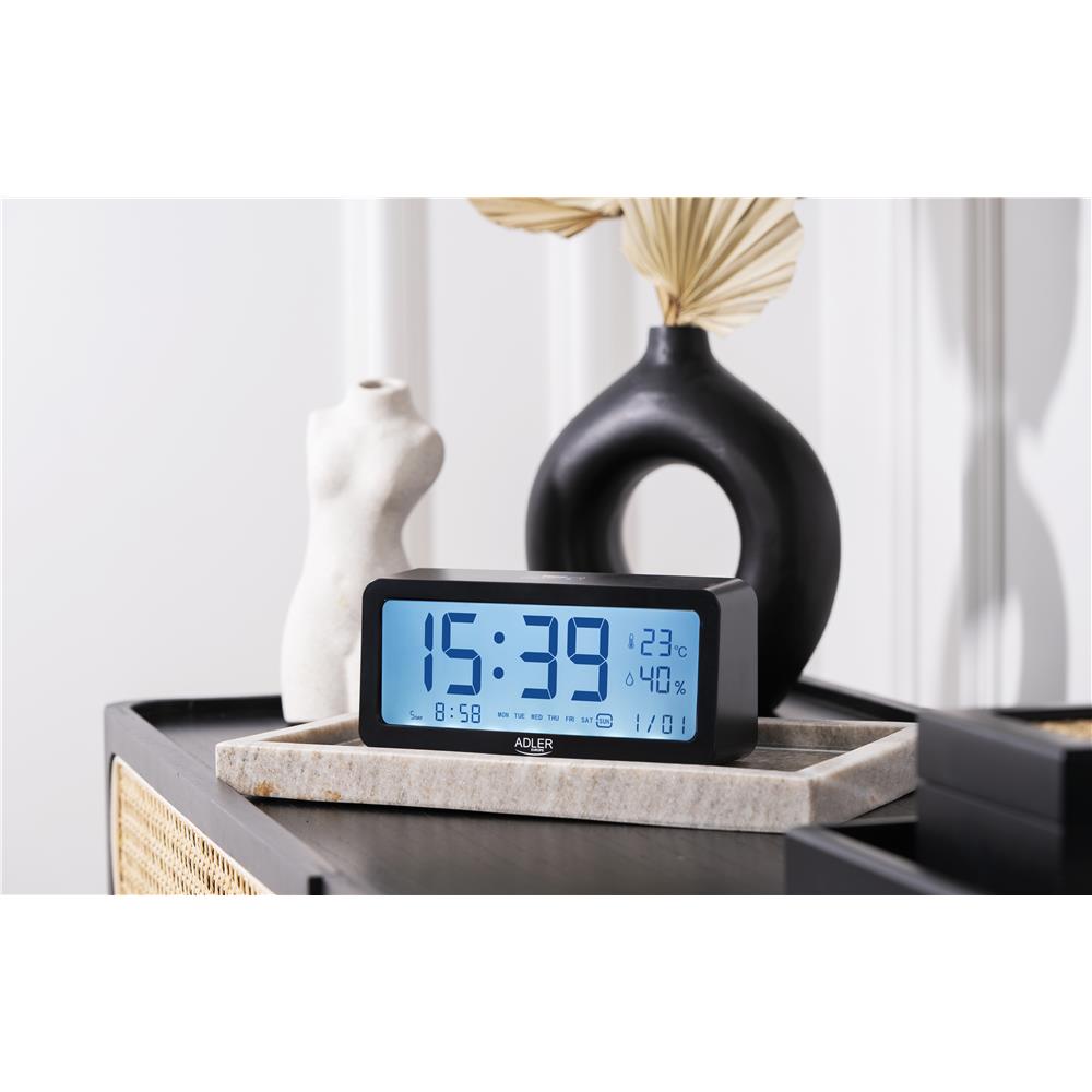 Adler AD 1195b Digitaler Wecker batteriebetrieben mit Temperaturanzeige Schwarz