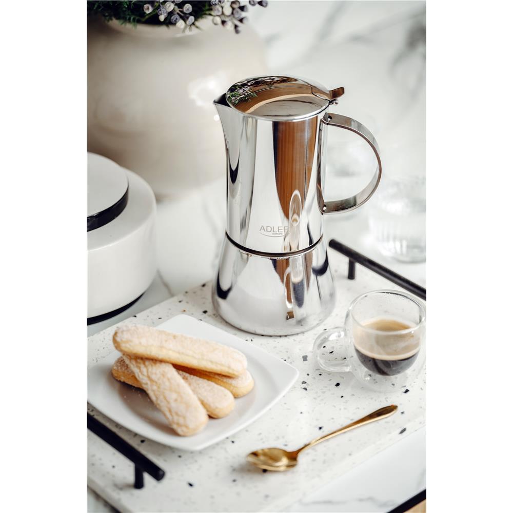 Adler AD 4417 Espresso Kaffeemaschine 620 ml aus Edelstahl silber, spülmaschinenfest