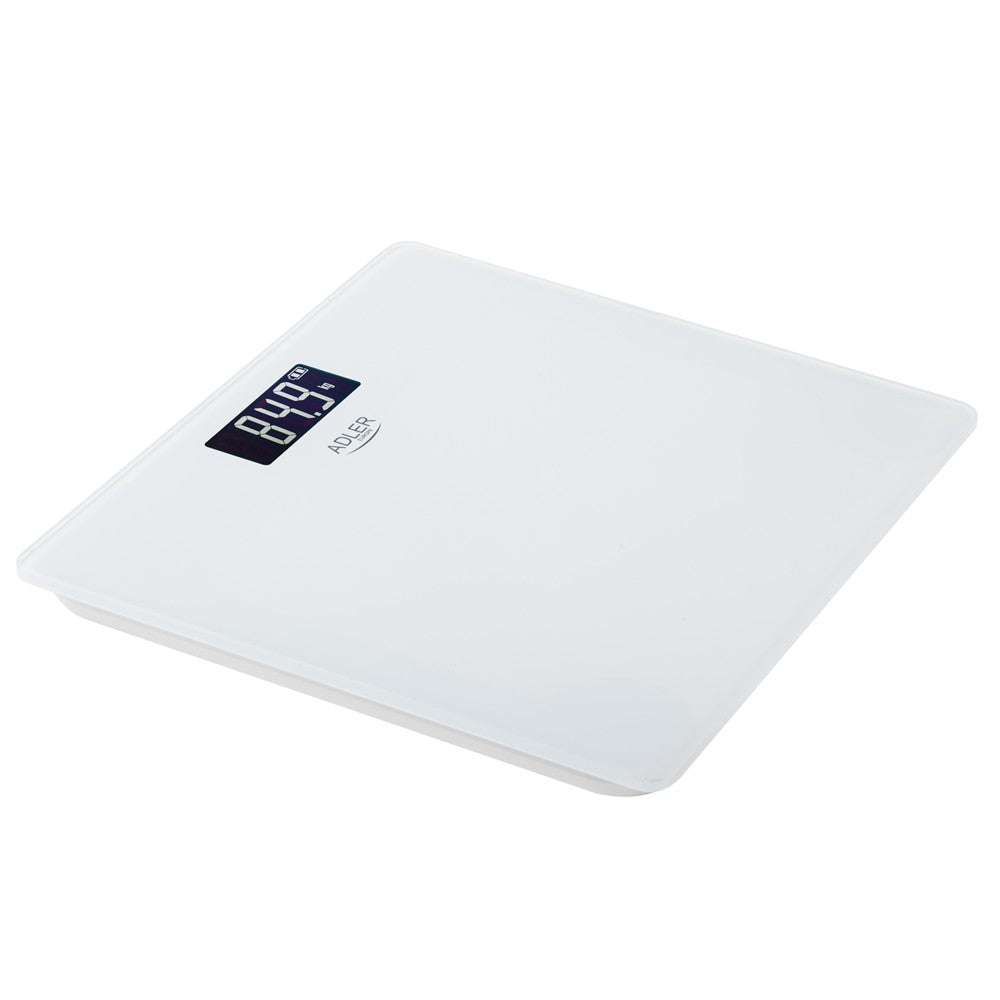 Adler AD 8194W Personenwaage Digital bis 180 kg, USB-C Akku Waage mit LCD Display, 100 g Genauigkeit, Glaswaage für Bad & Körpergewicht, Weiß