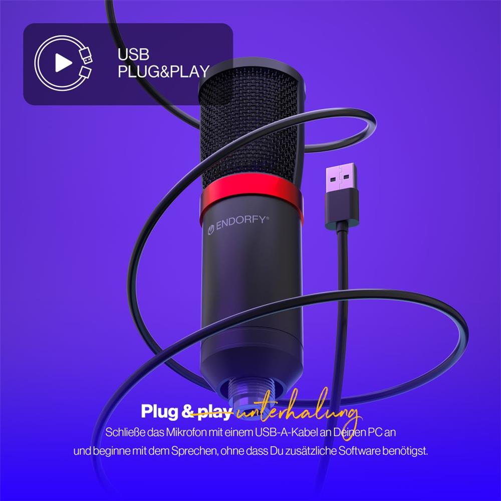 ENDORFY Solum Streaming T USB Mikrofon Schwarz mit Mute Button