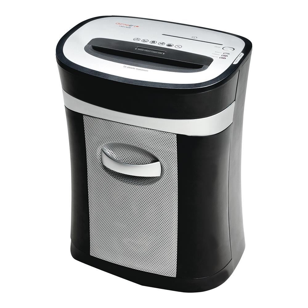 GENIE Aktenvernichter 1501 XCD 15 Blatt A4 Partikelschnitt CD Vernichtung Shredder Silber Schwarz