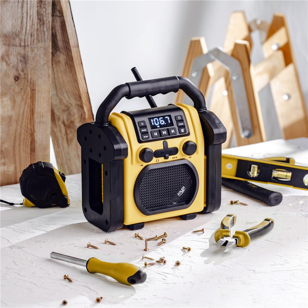 Adler AD 1911 Baustellenradio mit Bluetooth und AUX wasserdicht Gelb Schwarz