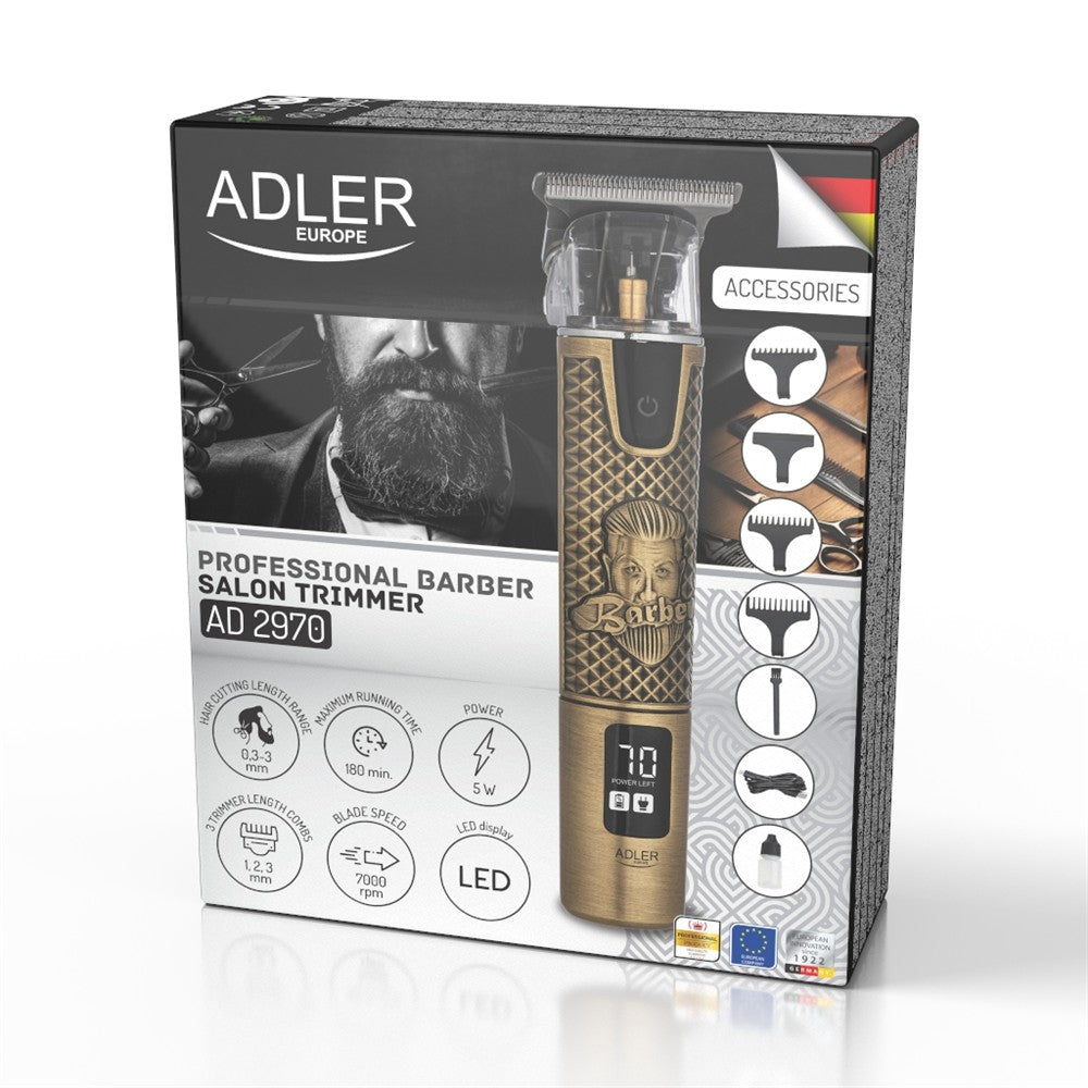 Adler AD 2970 Profi Barber Haarschneider Trimmer, Rasierapparat Konturenschneider für Bart, Nacken und Haarlinien, Keramikklinge, USB-C, Metallgehäuse Golden