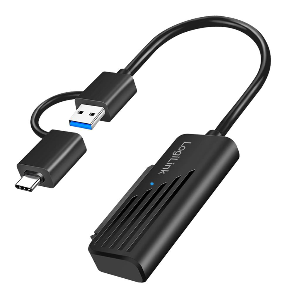 LogiLink USB-A/USB-C 2-in-1 auf SATA-Adapter, USB 3.2 Gen1-kompatibel, schwarz
