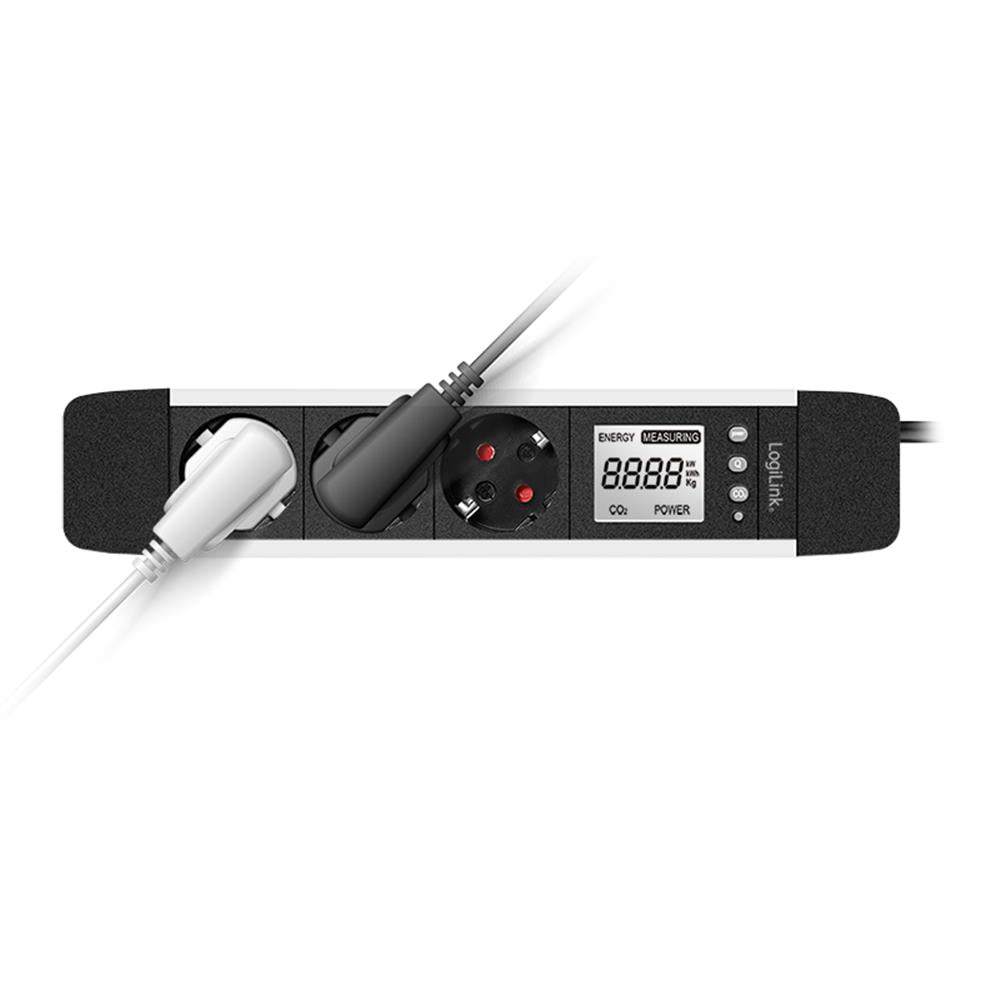 LogiLink 3-fach Steckdosenleiste mit LCD-Display für Energieverbrauch & CO2-Emission