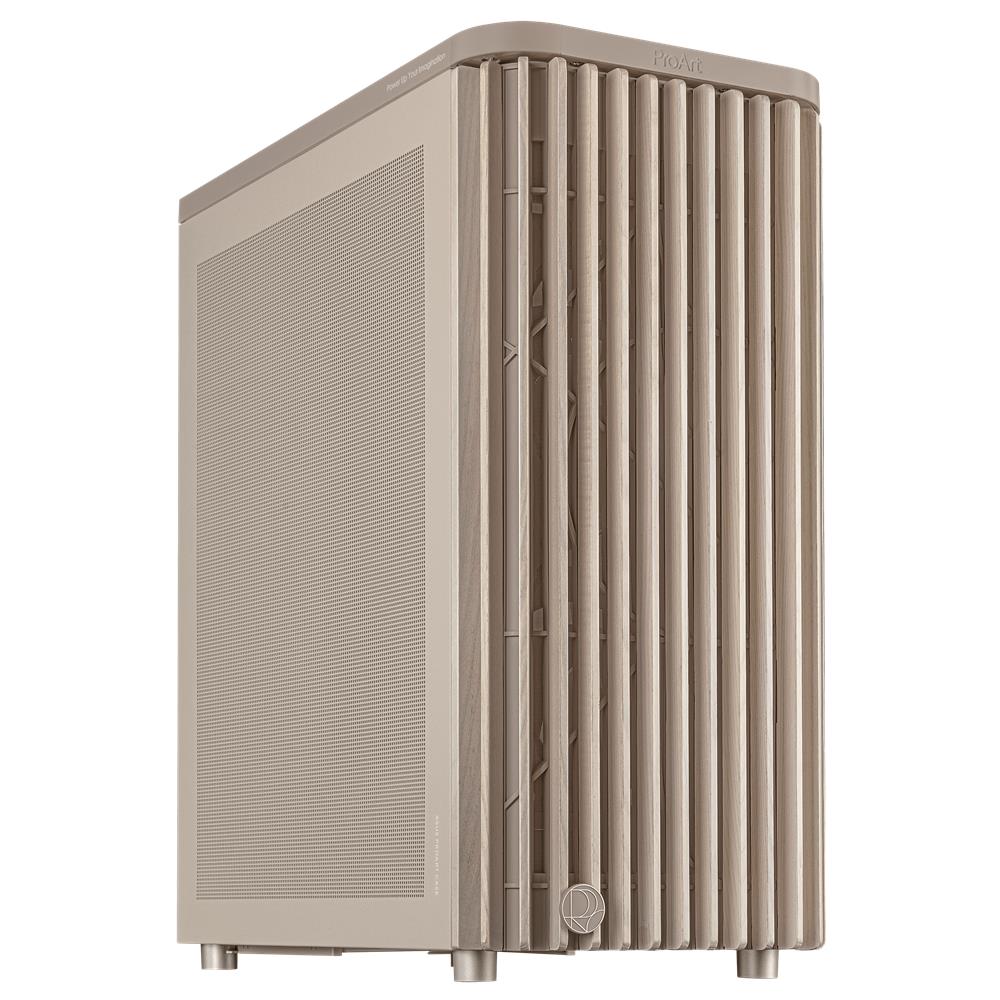ASUS ProArt PA401 Wood Edition Beige ATX PC Gehäuse mit Mesh Panel und 160 mm Lüftern